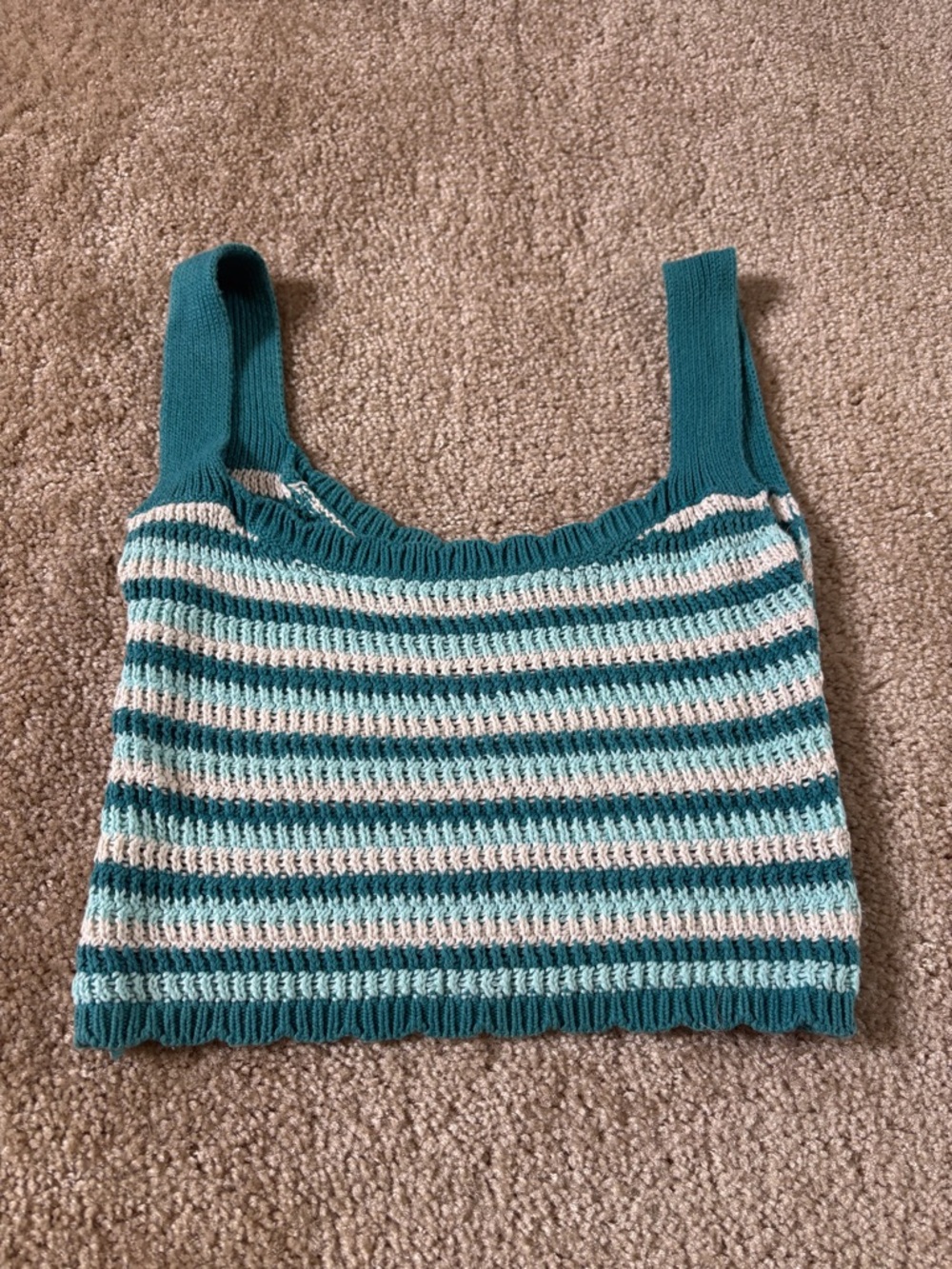 Striped Knit Crop Tank - Teal & Cream